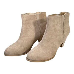 Atmosphere Tan Faux Suede Slip-On Ankle Booties Cone Heel - Size 9